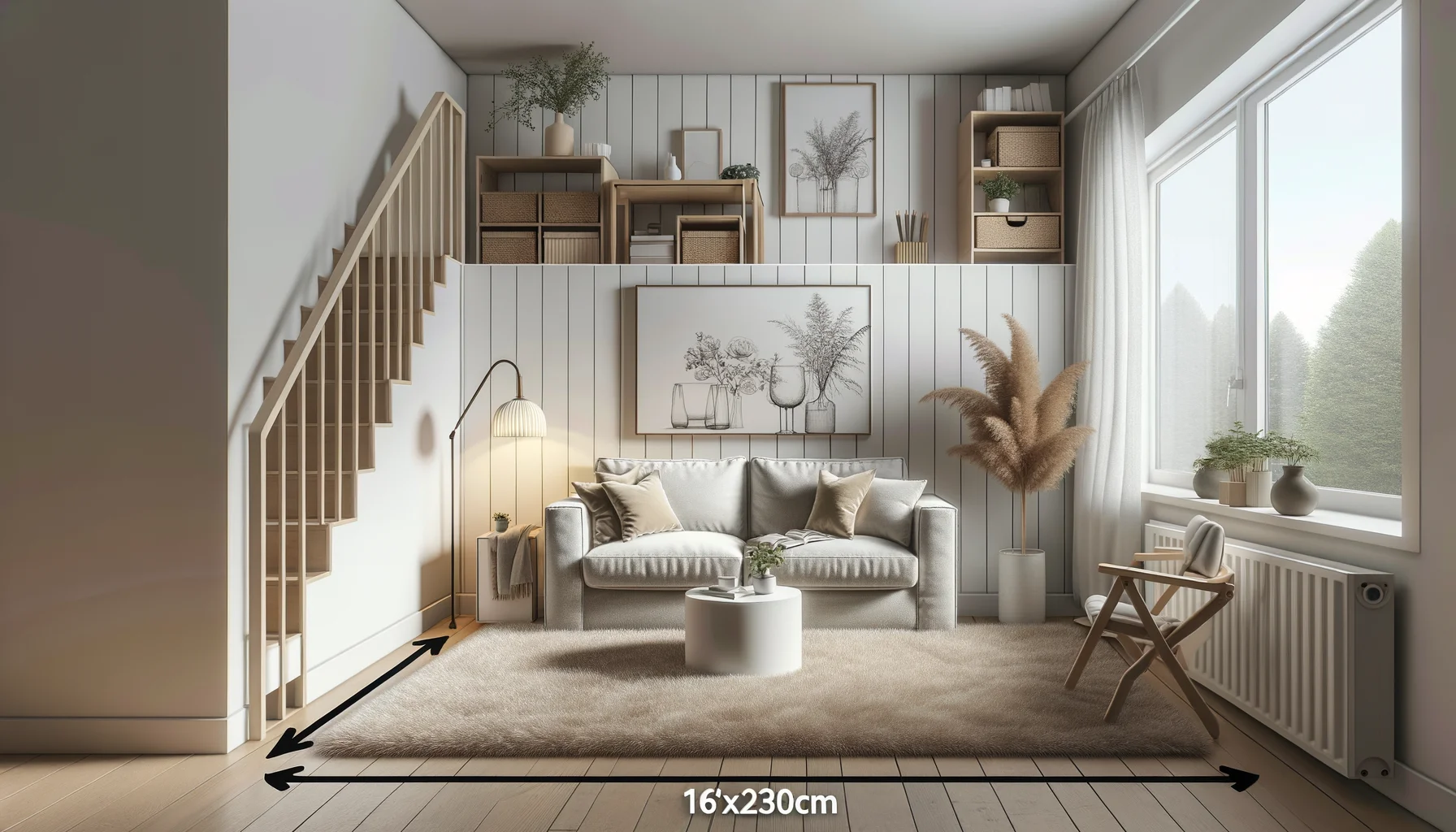 Ryamatta 160x230 cm i ett litet vardagsrum – perfekt storlek under tvåsitsig soffa